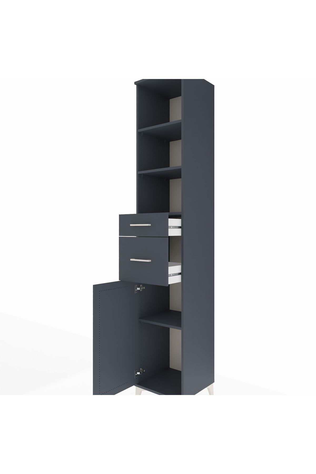 Hyperion Dolap 4 Raflı 2 Çekmeceli Tek Kapaklı 44x44x243 Antrasit-Antrasit