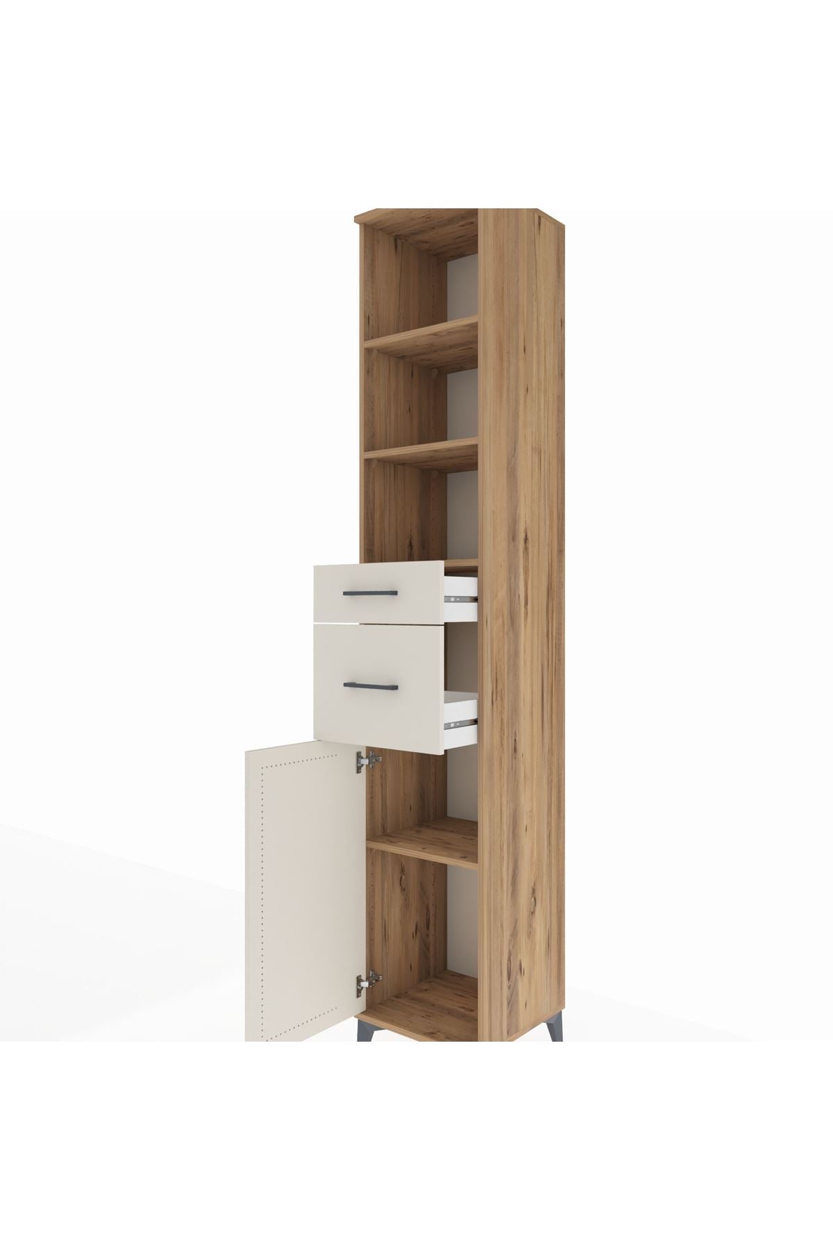 Hyperion Dolap 4 Raflı 2 Çekmeceli Tek Kapaklı 44x44x243 Çam-Aytaşı