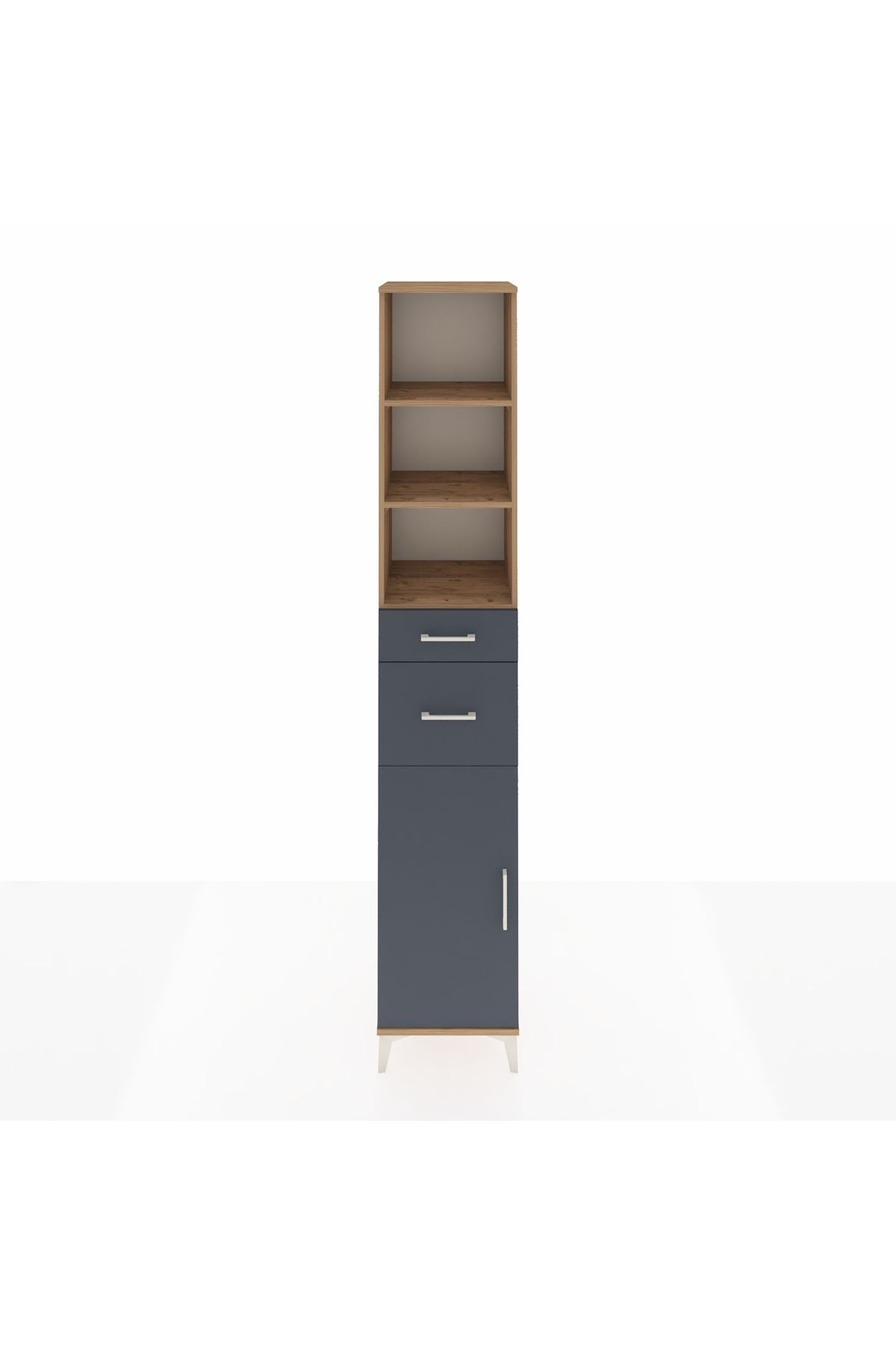 Hyperion Dolap 4 Raflı 2 Çekmeceli Tek Kapaklı 44x44x243 Çam-Antrasit