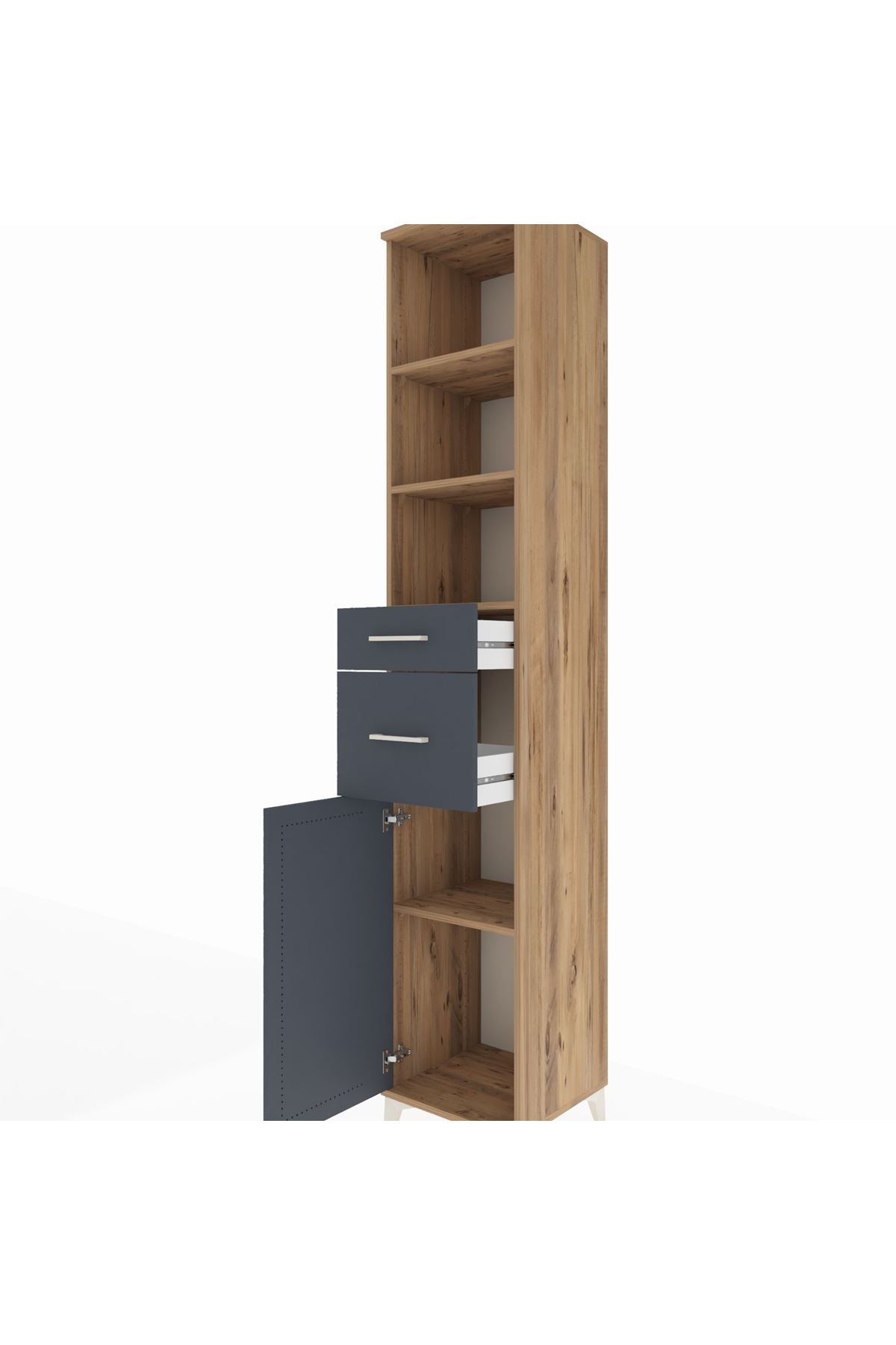 Hyperion Dolap 4 Raflı 2 Çekmeceli Tek Kapaklı 44x44x243 Çam-Antrasit