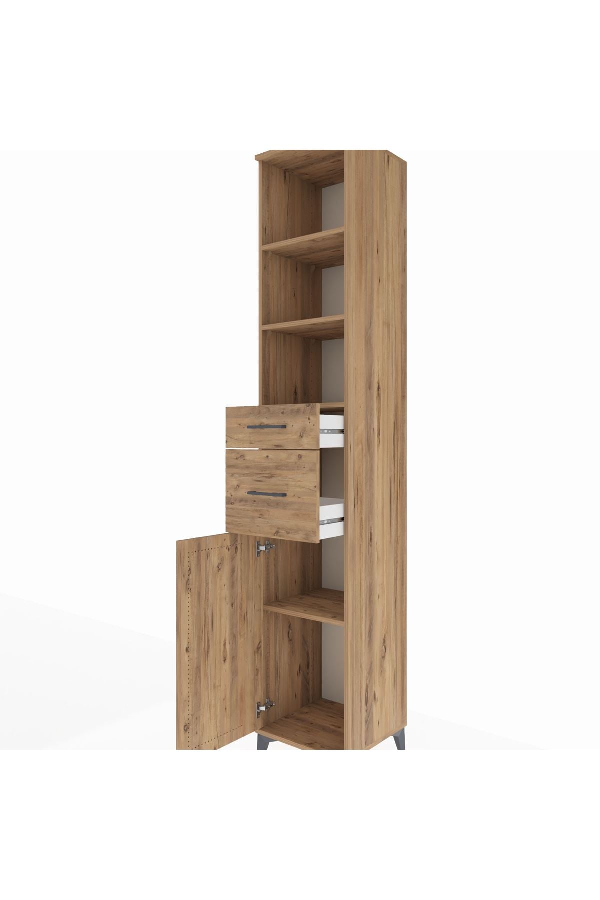 Hyperion Dolap 4 Raflı 2 Çekmeceli Tek Kapaklı 44x44x243 Çam-Çam