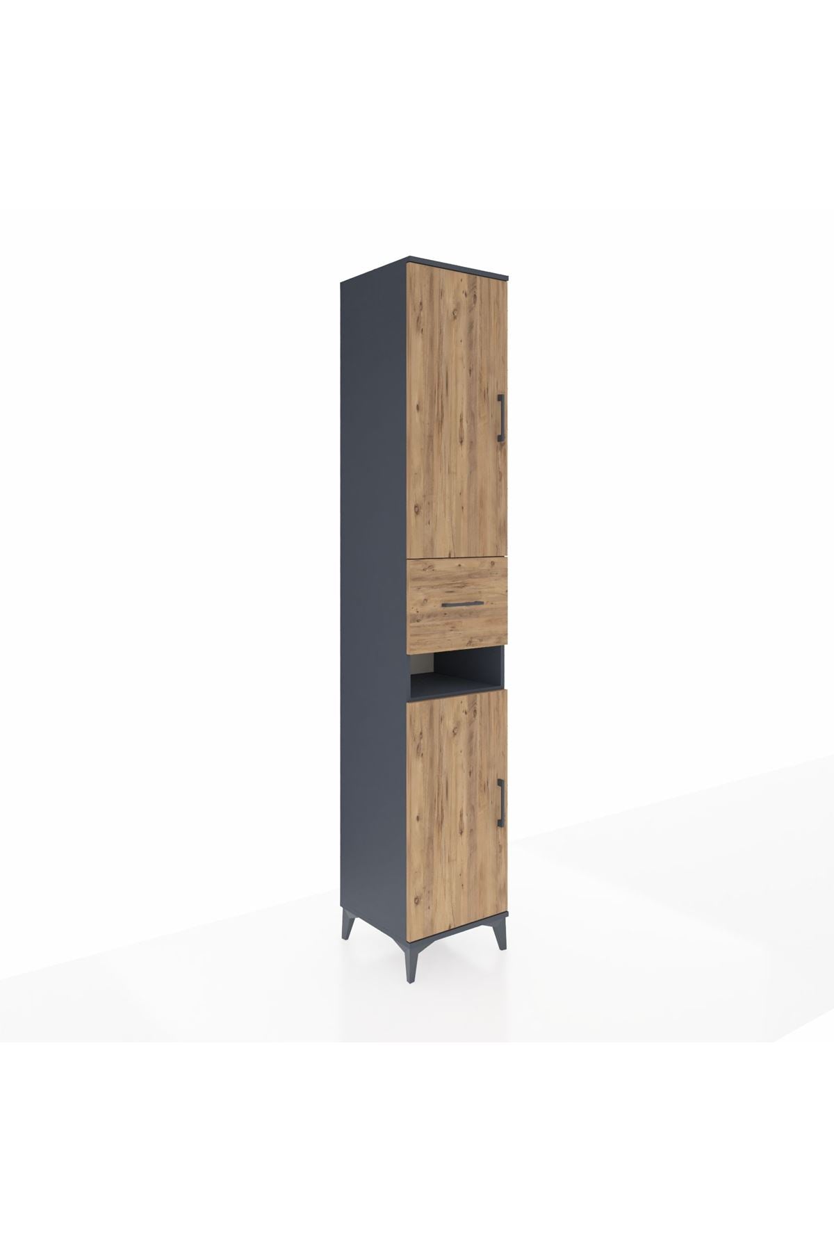 Hyperion Dolap 5 Raflı Tek Çekmeceli 2 Kapaklı 44x44x243 Antrasit-Çam