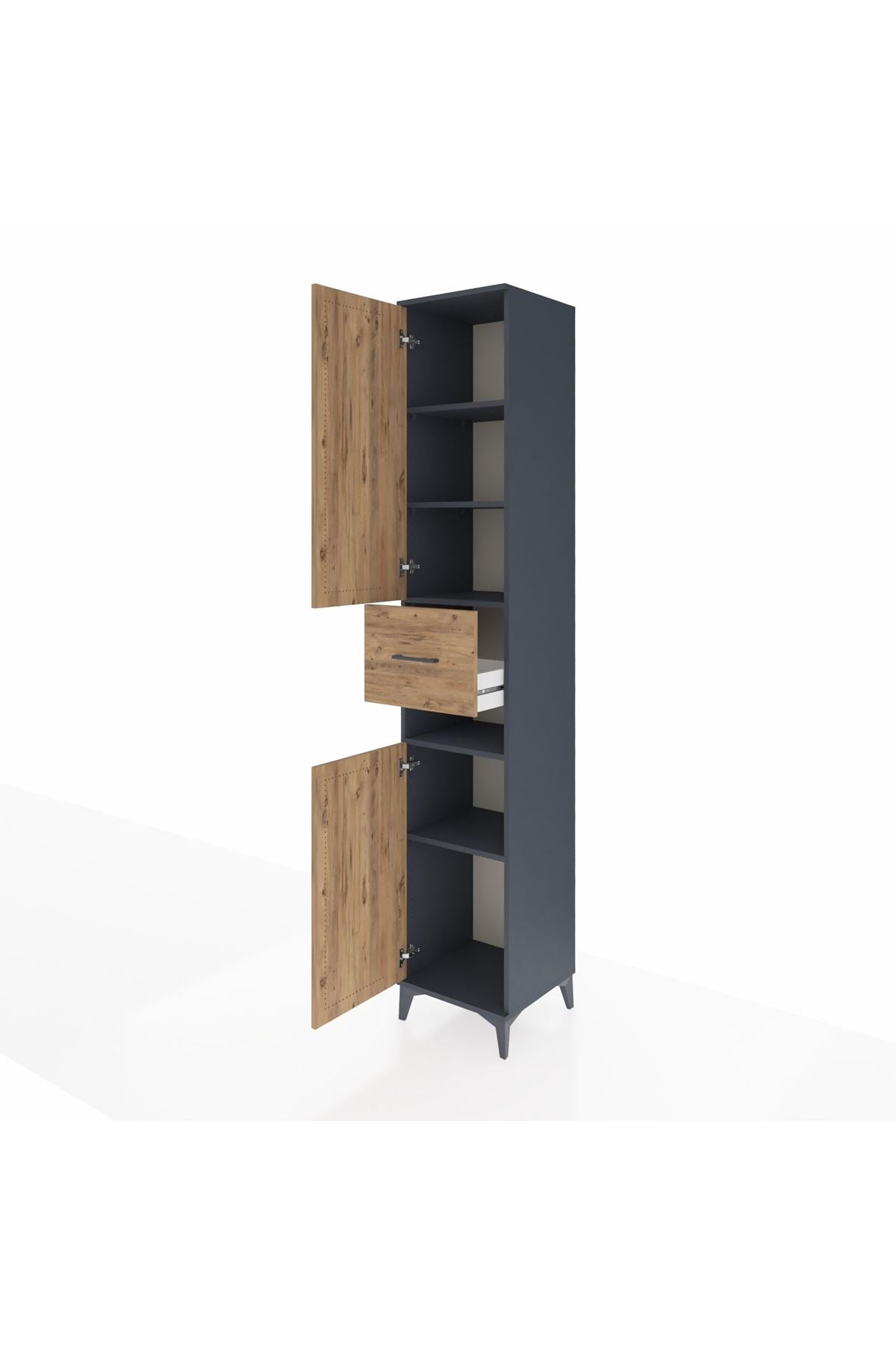 Hyperion Dolap 5 Raflı Tek Çekmeceli 2 Kapaklı 44x44x243 Antrasit-Çam