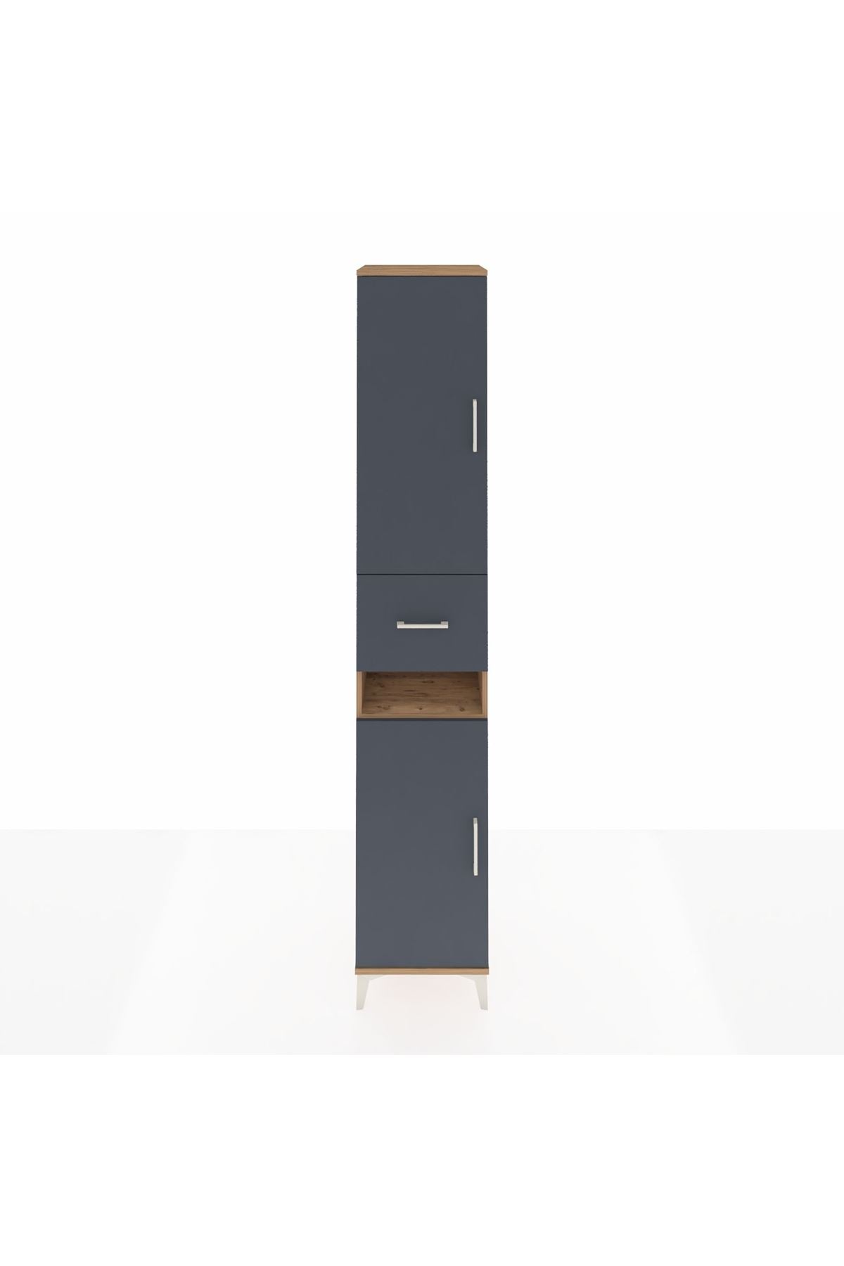 Hyperion Dolap 5 Raflı Tek Çekmeceli 2 Kapaklı 44x44x243 Çam-Antrasit