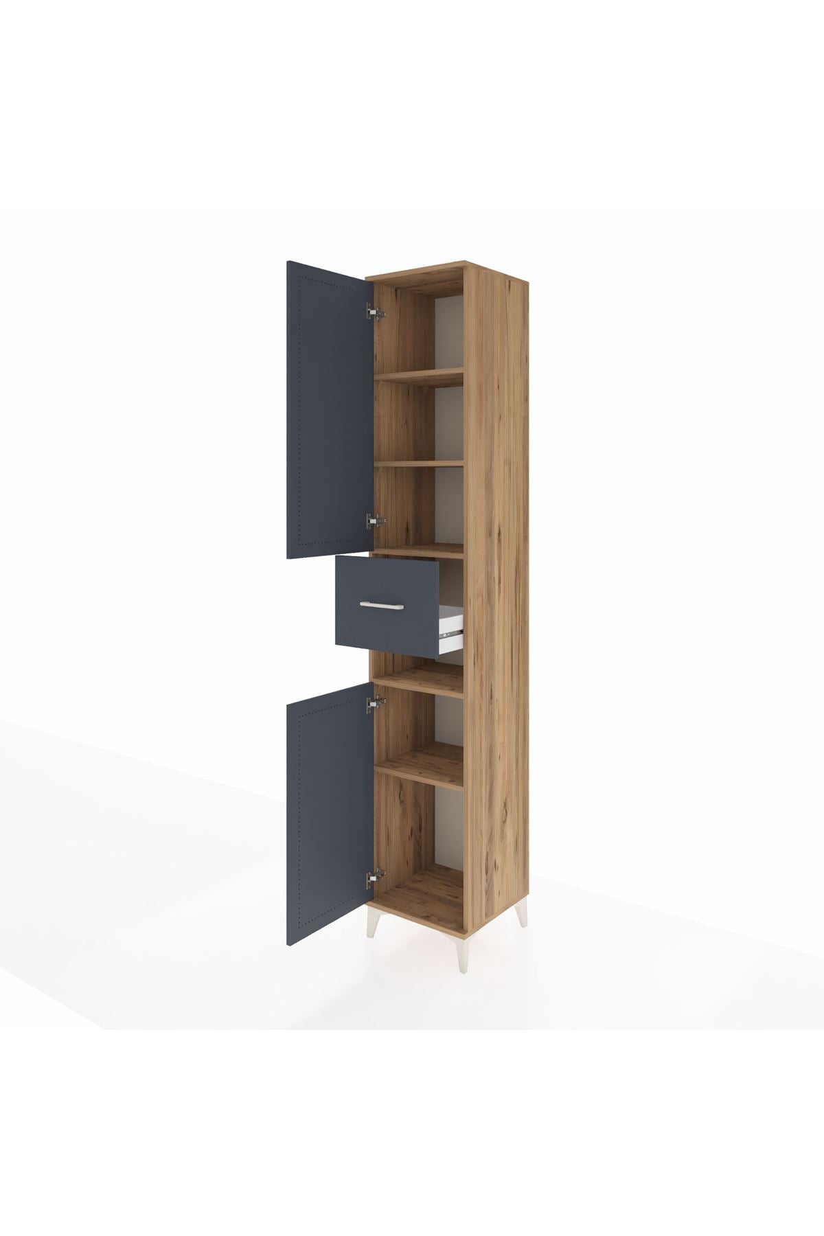 Hyperion Dolap 5 Raflı Tek Çekmeceli 2 Kapaklı 44x44x243 Çam-Antrasit