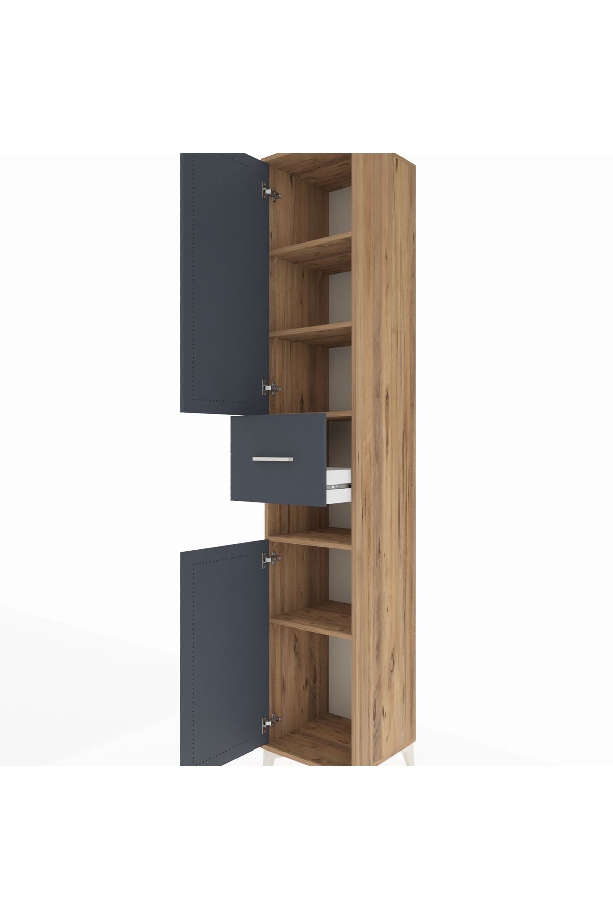 Hyperion Dolap 5 Raflı Tek Çekmeceli 2 Kapaklı 44x44x243 Çam-Antrasit