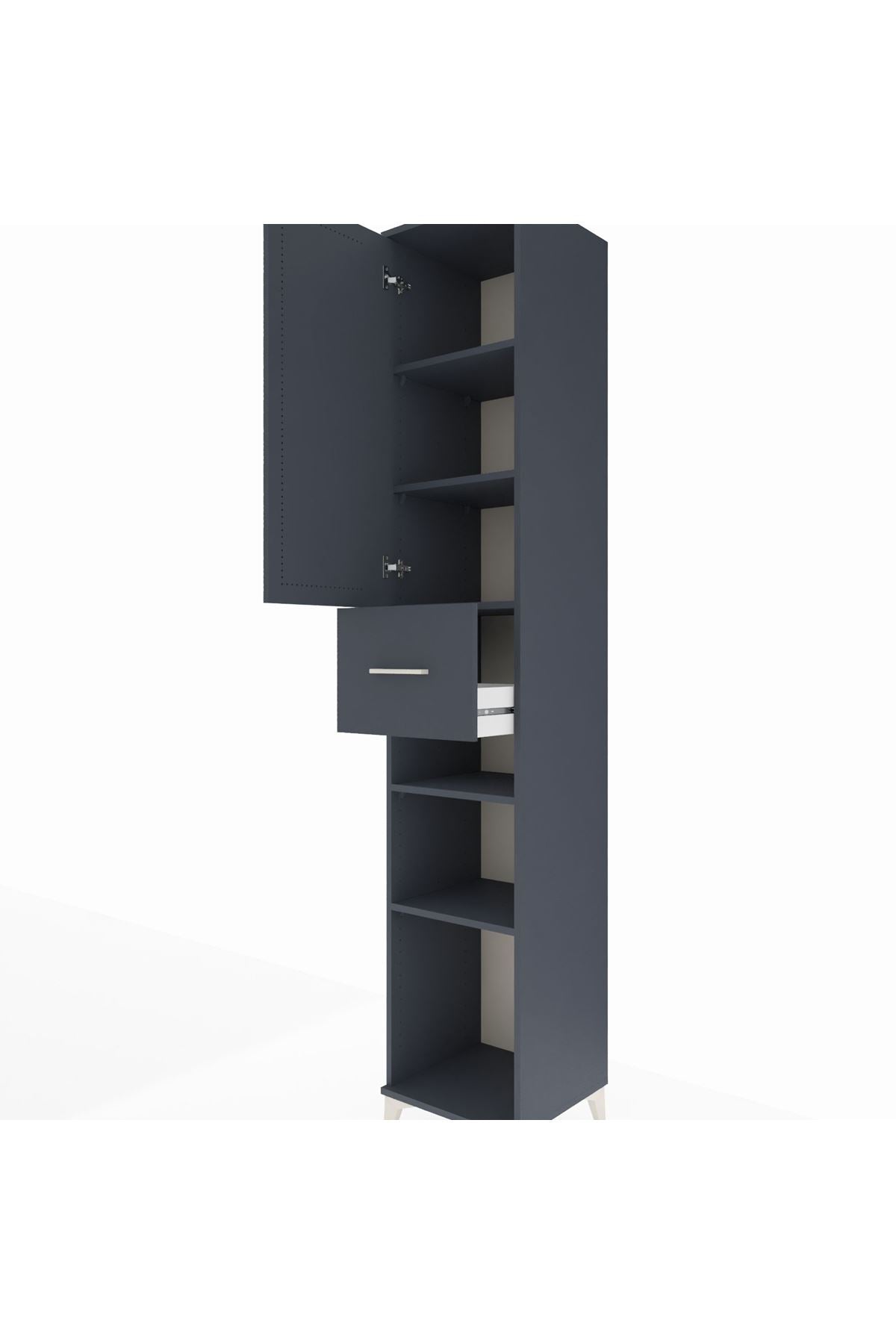 Hyperion Dolap 5 Raflı Tek Çekmeceli Tek Kapaklı 44x44x243 Antrasit-Antrasit