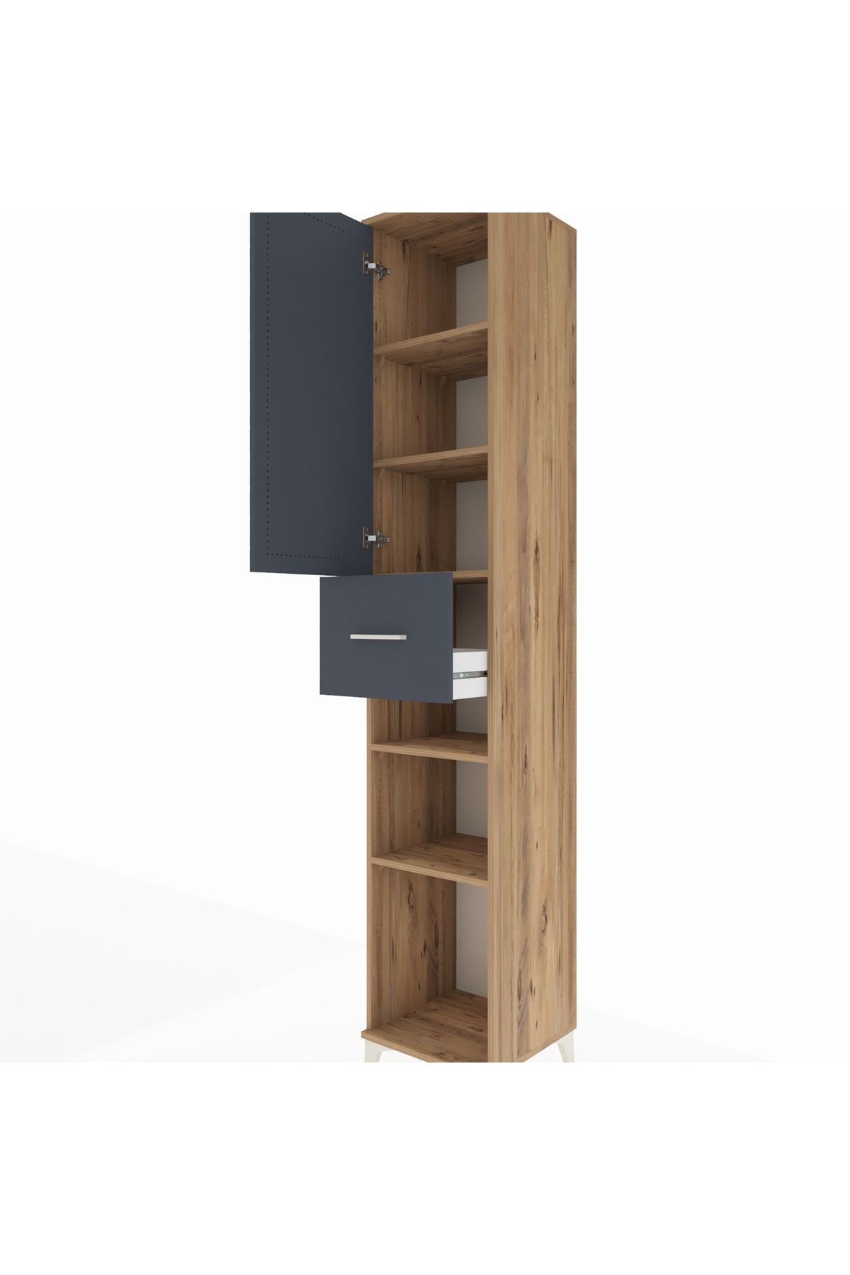 Hyperion Dolap 5 Raflı Tek Çekmeceli Tek Kapaklı 44x44x243 Çam-Antrasit