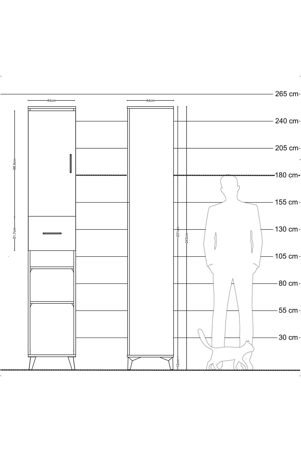 Hyperion Dolap 5 Raflı Tek Çekmeceli Tek Kapaklı 44x44x243 Çam-Çam