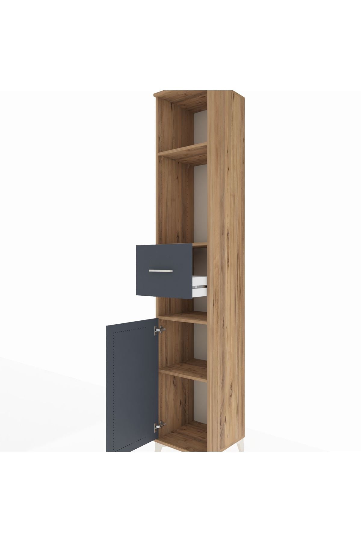 Hyperion Dolap 4 Raflı Tek Çekmeceli Tek Kapaklı 44x44x243 Çam-Antrasit