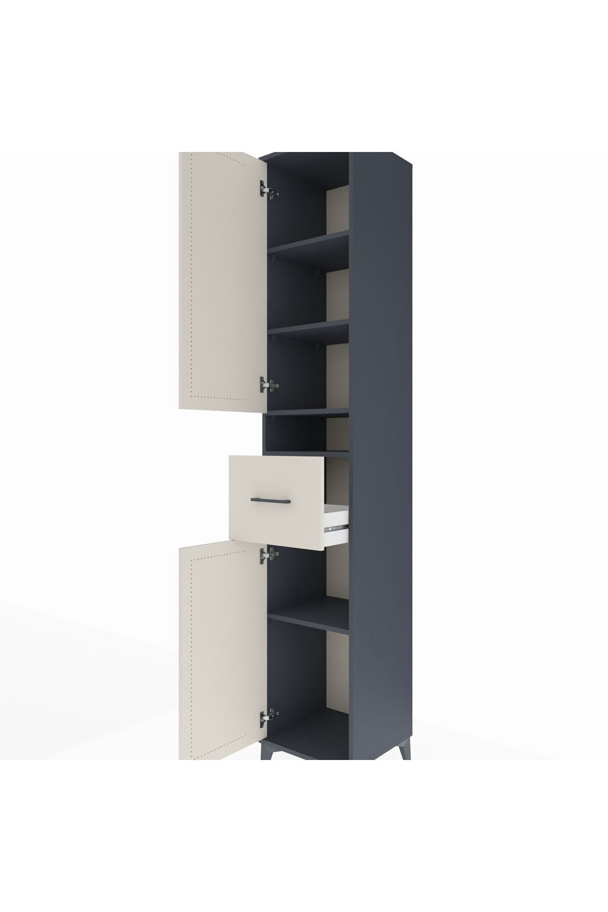 Hyperion Dolap 5 Raflı Tek Çekmeceli 2 Kapaklı 44x44x243 Antrasit-Aytaşı