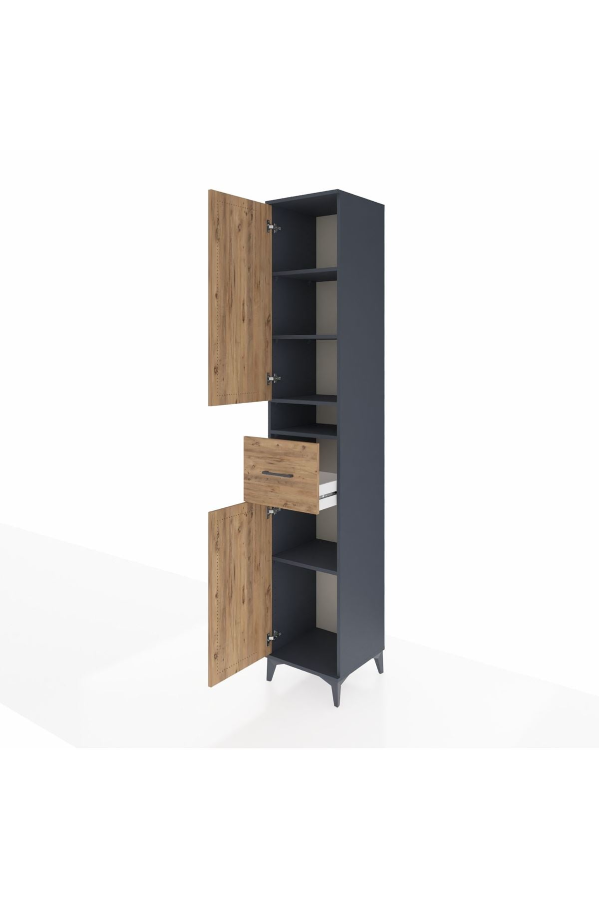 Hyperion Dolap 5 Raflı Tek Çekmeceli 2 Kapaklı 44x44x243 Antrasit-Çam