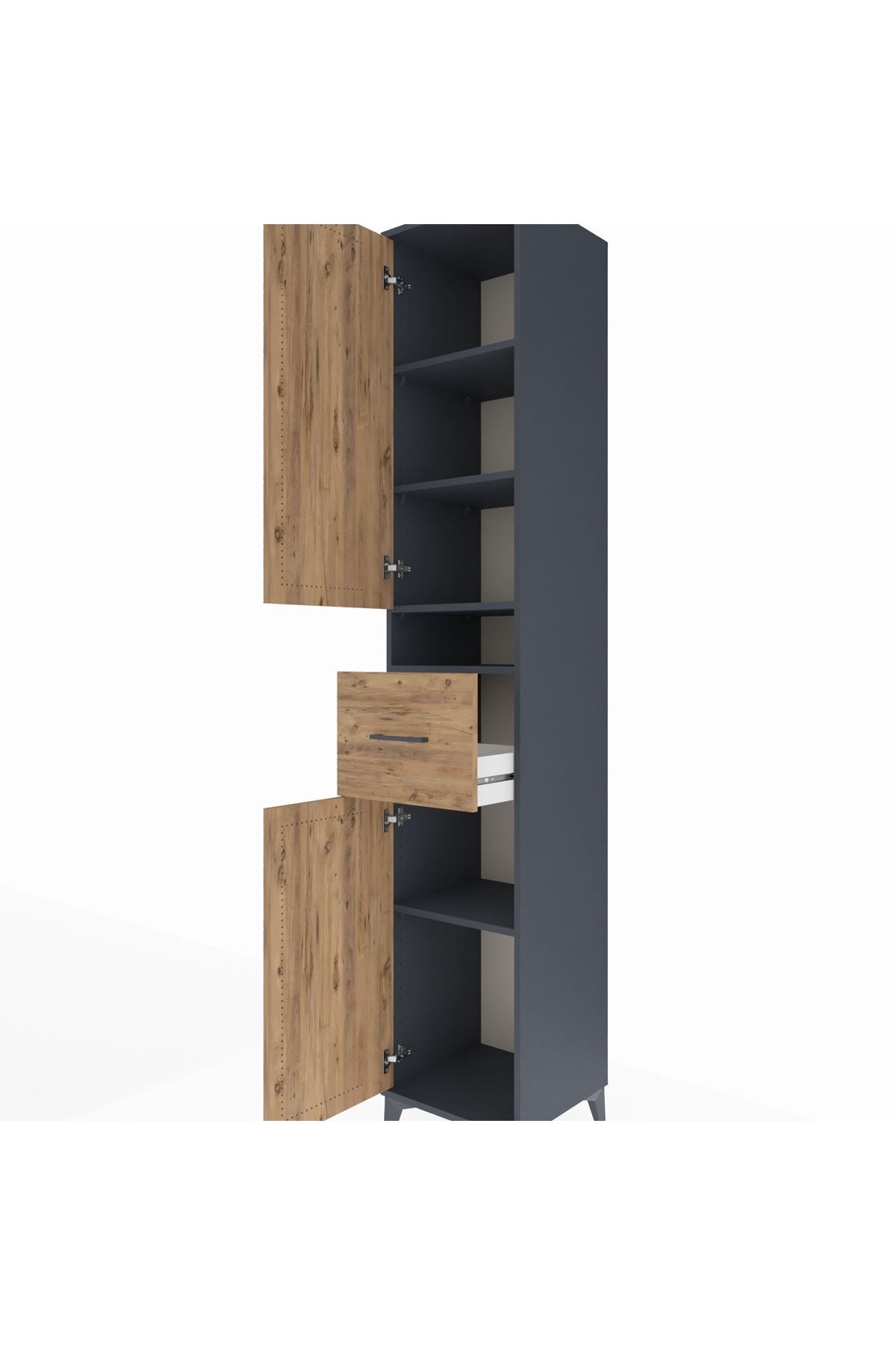 Hyperion Dolap 5 Raflı Tek Çekmeceli 2 Kapaklı 44x44x243 Antrasit-Çam