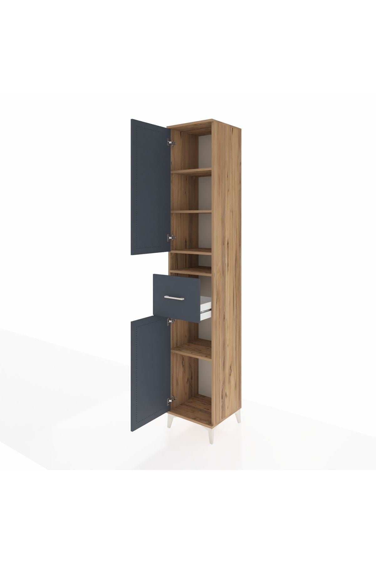 Hyperion Dolap 5 Raflı Tek Çekmeceli 2 Kapaklı 44x44x243 Çam-Antrasit