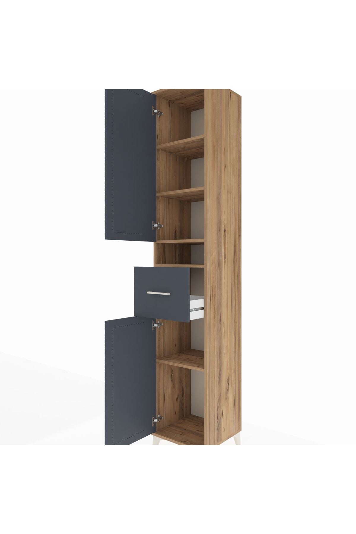 Hyperion Dolap 5 Raflı Tek Çekmeceli 2 Kapaklı 44x44x243 Çam-Antrasit