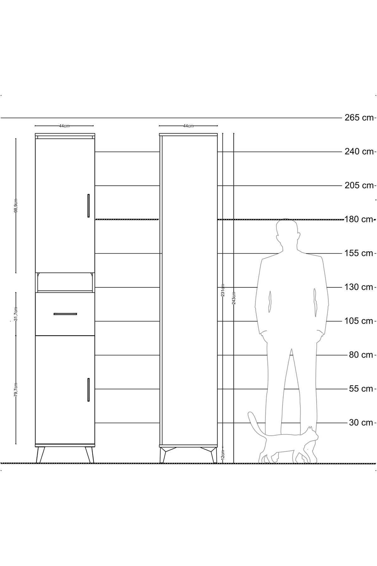 Hyperion Dolap 5 Raflı Tek Çekmeceli 2 Kapaklı 44x44x243 Çam-Antrasit