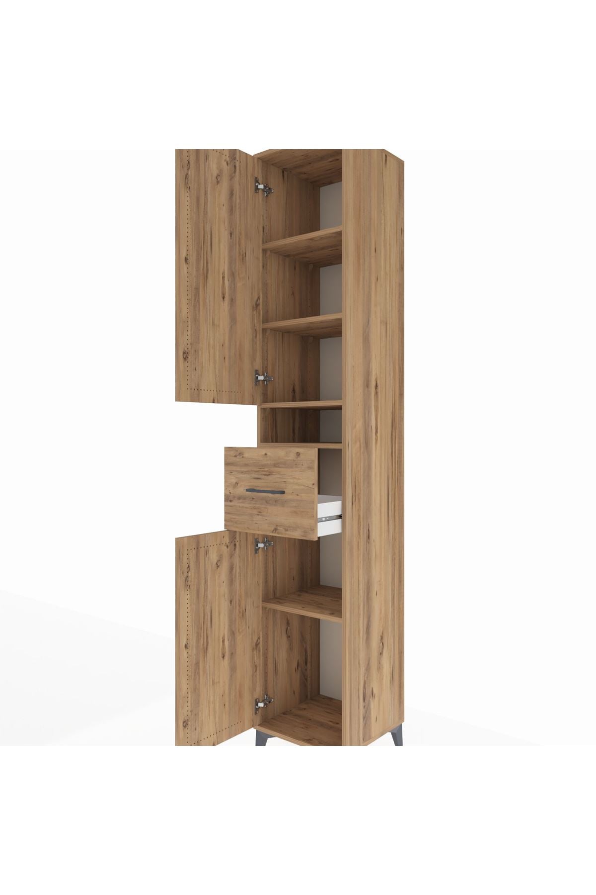 Hyperion Dolap 5 Raflı Tek Çekmeceli 2 Kapaklı 44x44x243 Çam-Çam