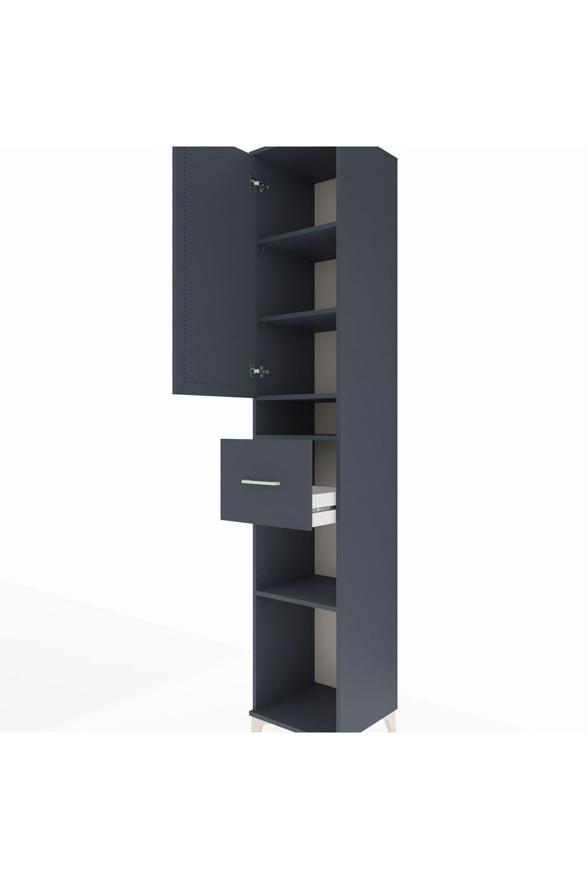 Hyperion Dolap 5 Raflı Tek Çekmeceli Tek Kapaklı 44x44x243 Antrasit-Antrasit