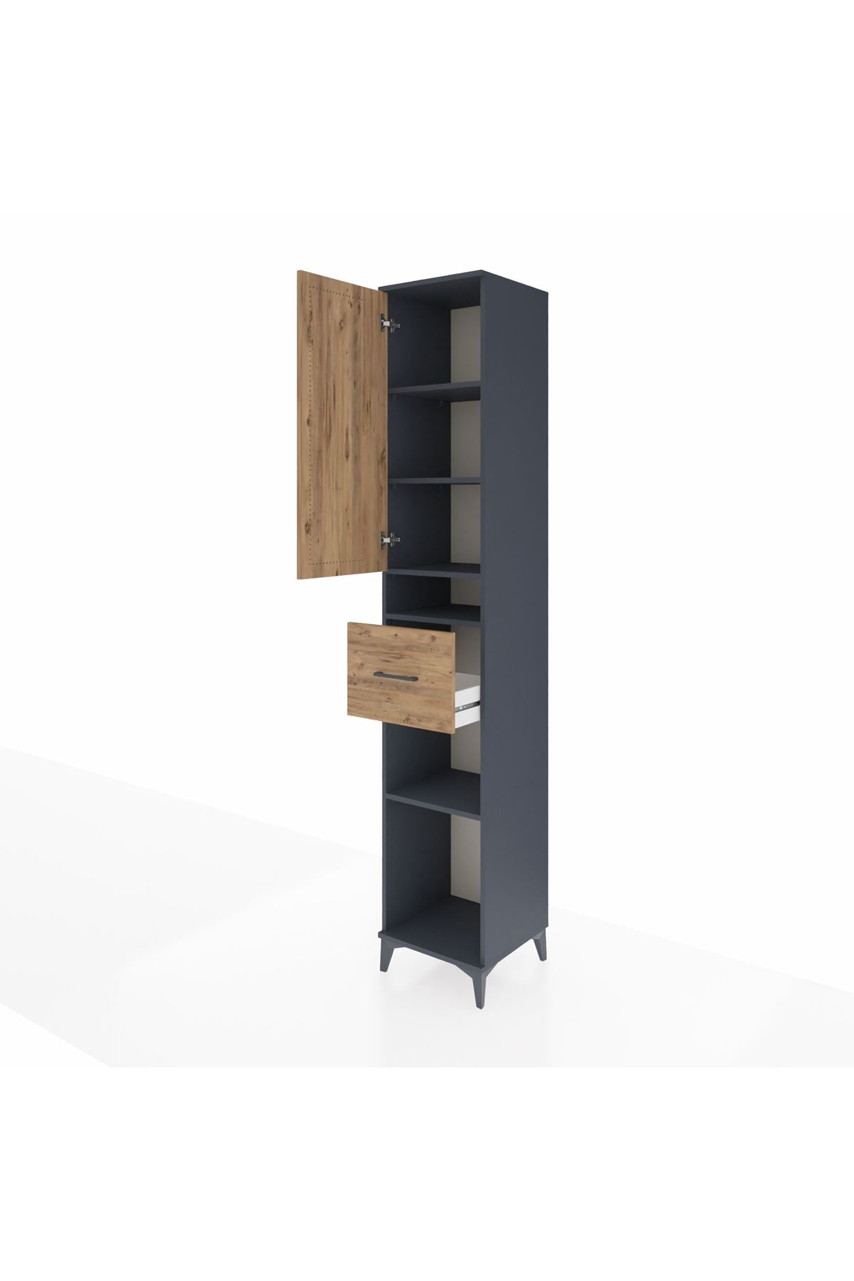 Hyperion Dolap 5 Raflı Tek Çekmeceli Tek Kapaklı 44x44x243 Antrasit-Çam