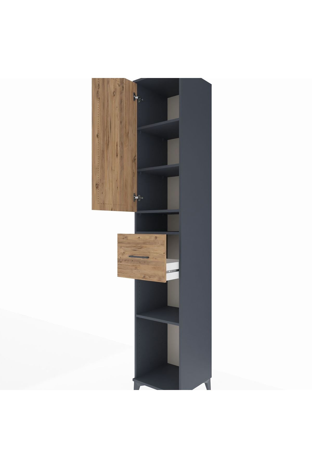 Hyperion Dolap 5 Raflı Tek Çekmeceli Tek Kapaklı 44x44x243 Antrasit-Çam