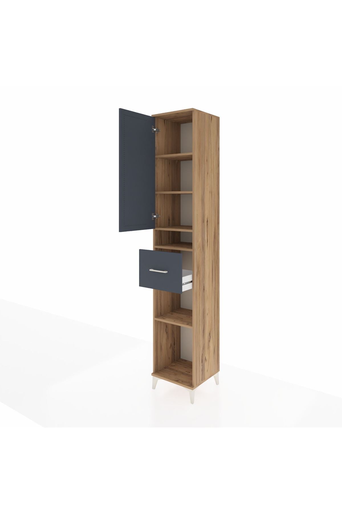 Hyperion Dolap 5 Raflı Tek Çekmeceli Tek Kapaklı 44x44x243 Çam-Antrasit