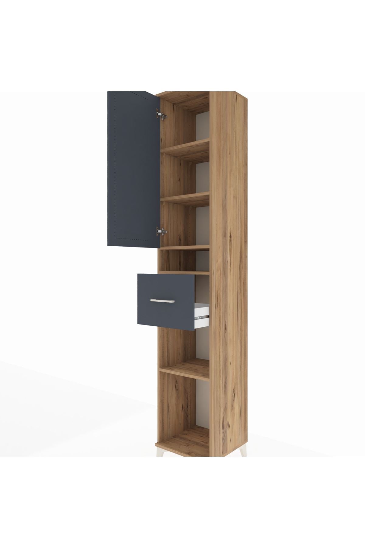 Hyperion Dolap 5 Raflı Tek Çekmeceli Tek Kapaklı 44x44x243 Çam-Antrasit