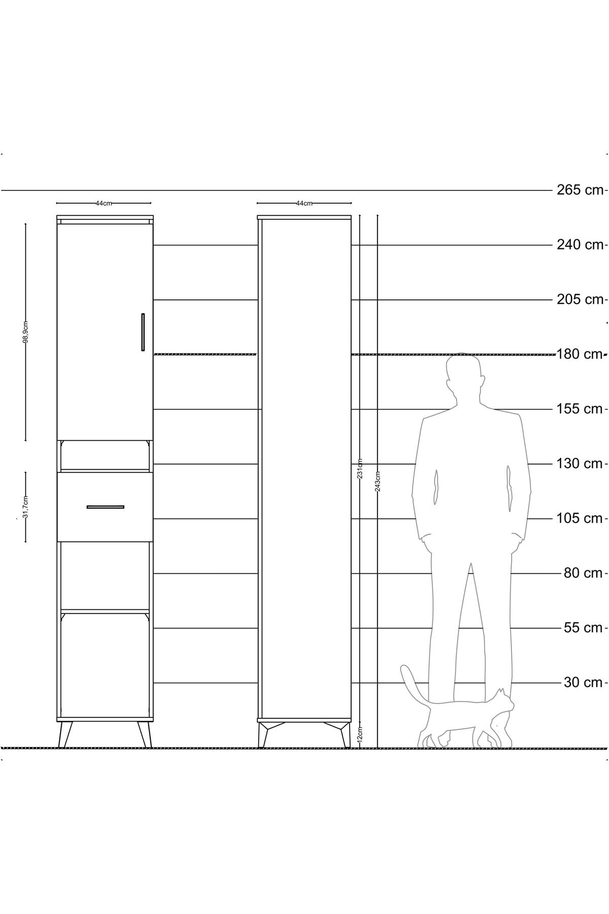 Hyperion Dolap 5 Raflı Tek Çekmeceli Tek Kapaklı 44x44x243 Çam-Çam