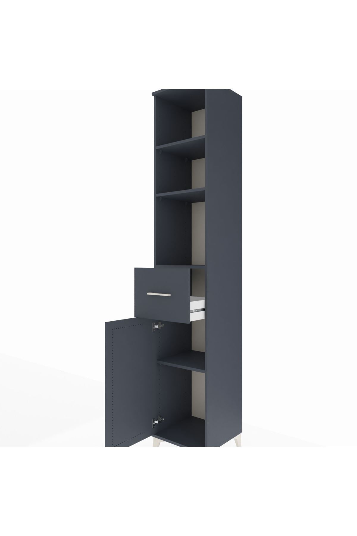 Hyperion Dolap 4 Raflı Tek Çekmeceli Tek Kapaklı 44x44x243 Antrasit-Antrasit