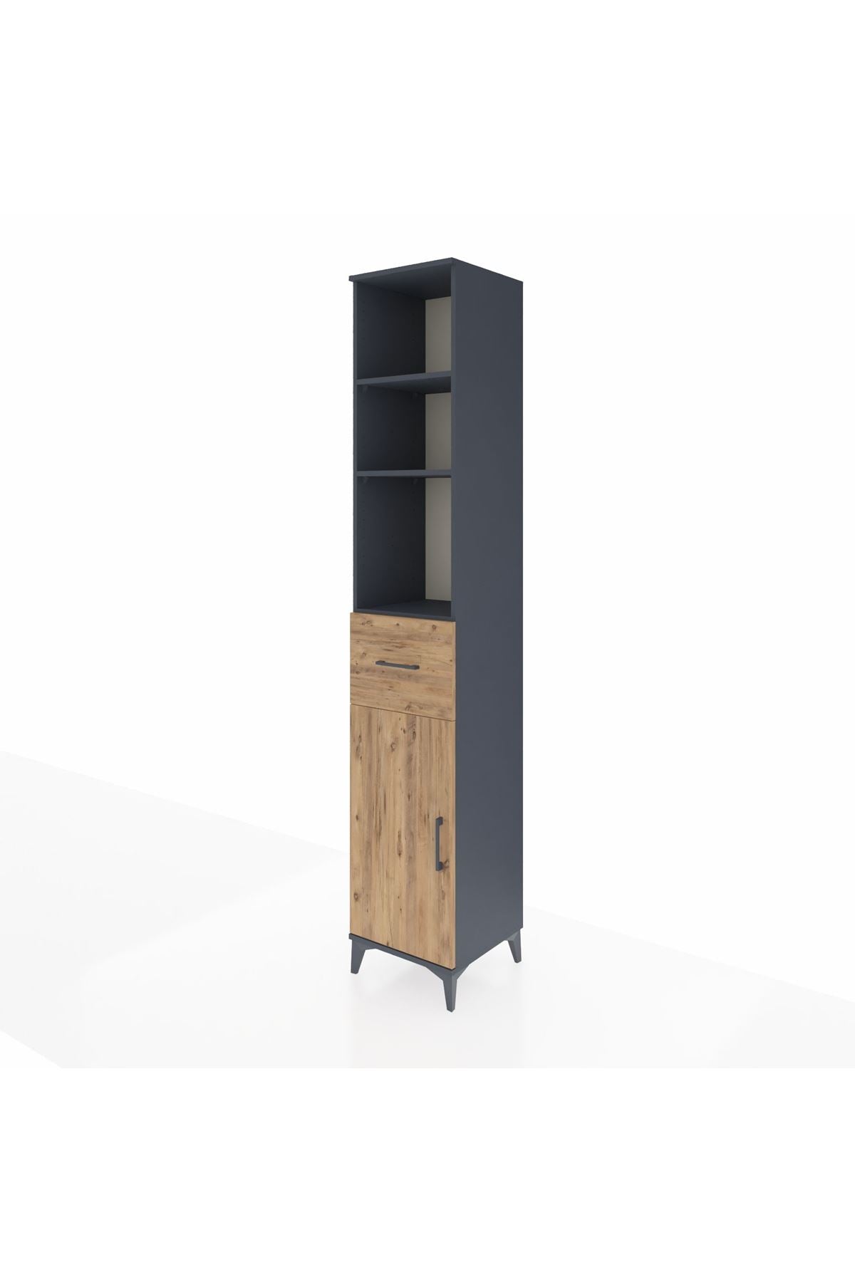 Hyperion Dolap 4 Raflı Tek Çekmeceli Tek Kapaklı 44x44x243 Antrasit-Çam