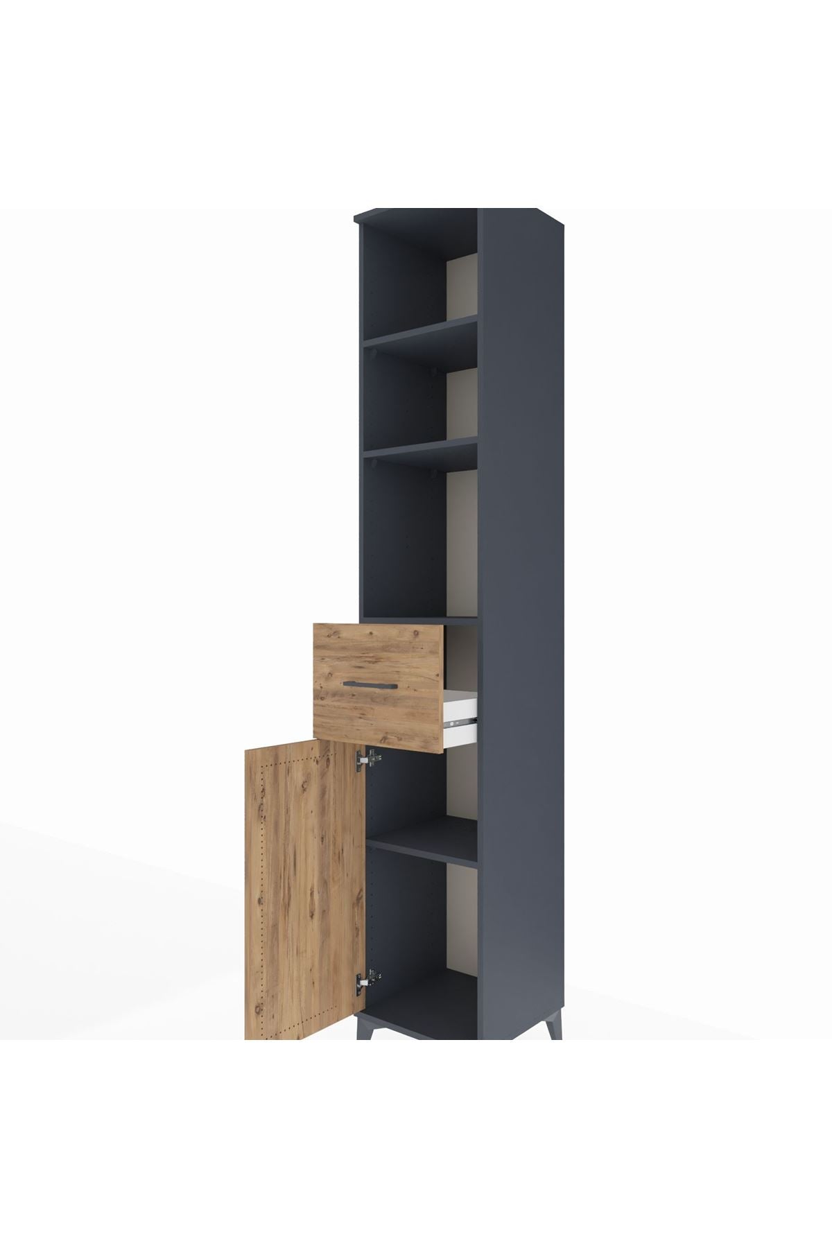 Hyperion Dolap 4 Raflı Tek Çekmeceli Tek Kapaklı 44x44x243 Antrasit-Çam