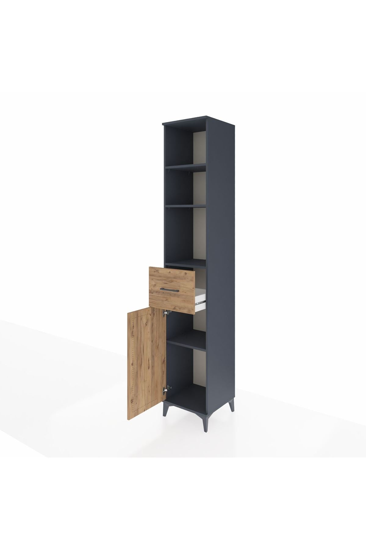 Hyperion Dolap 4 Raflı Tek Çekmeceli Tek Kapaklı 44x44x243 Antrasit-Çam