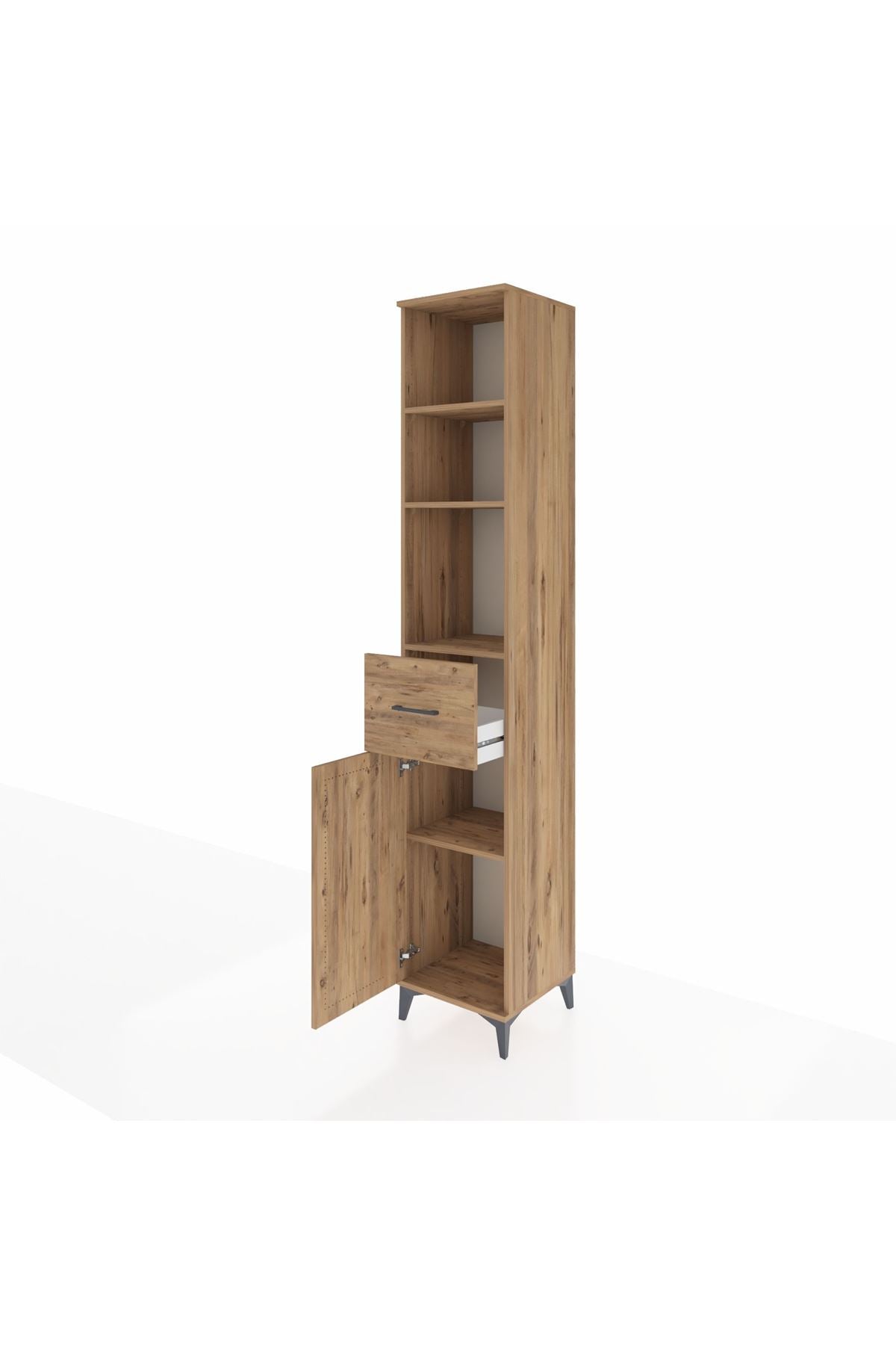 Hyperion Dolap 4 Raflı Tek Çekmeceli Tek Kapaklı 44x44x243 Çam-Çam