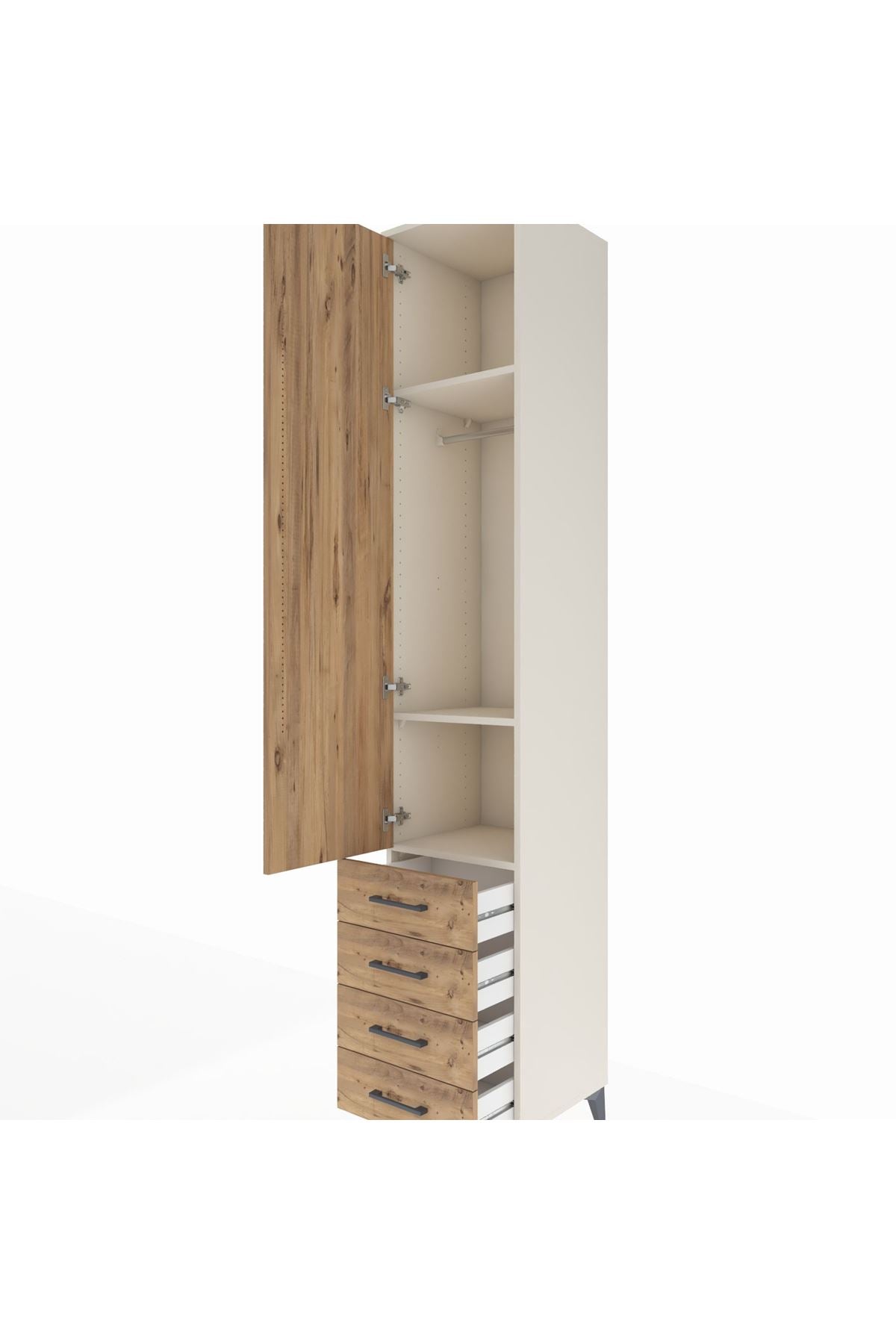 Hyperion Dolap 3 Raflı 4 Çekmeceli Tek Askılı 44x44x243 Aytaşı-Çam