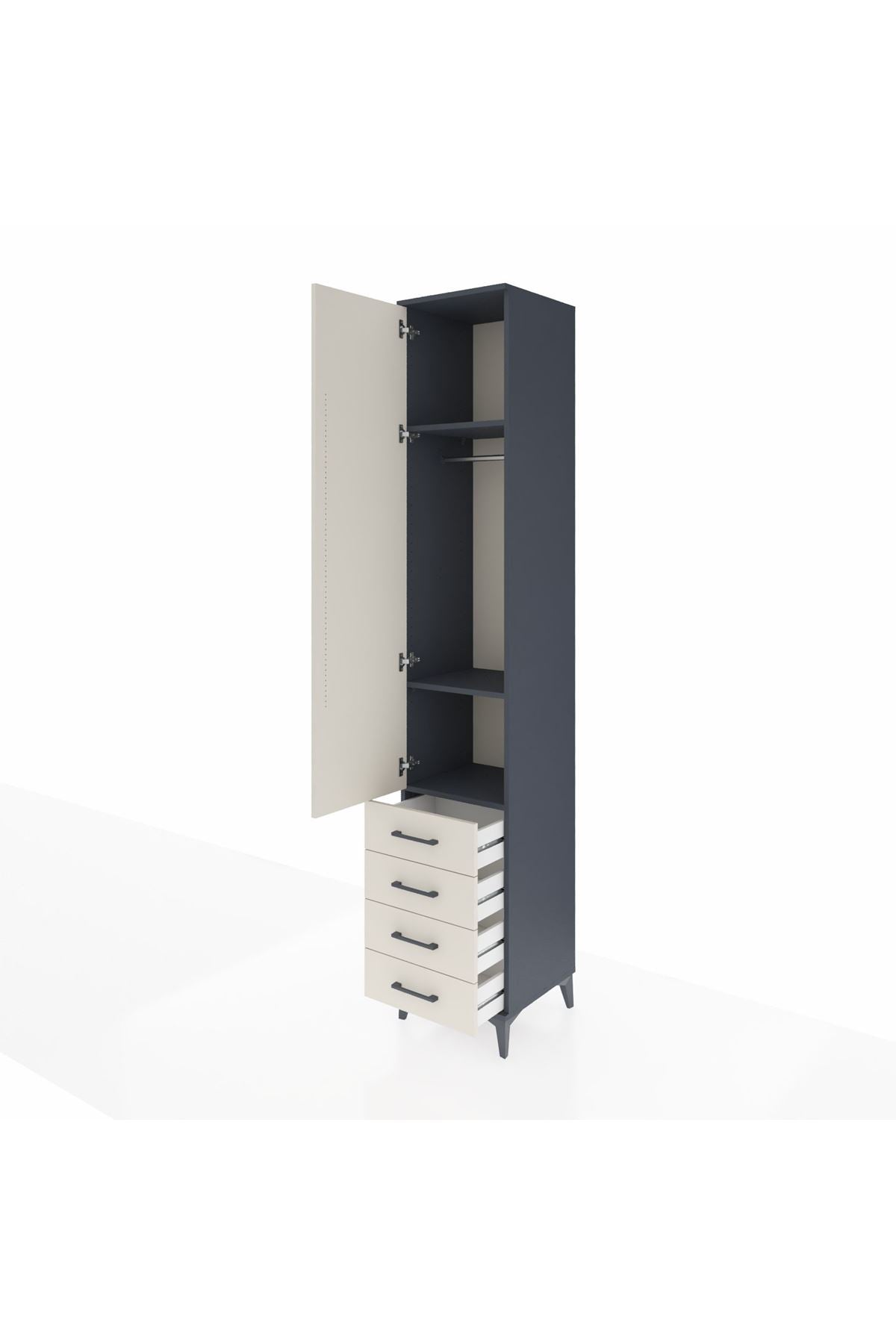 Hyperion Dolap 3 Raflı 4 Çekmeceli Tek Askılı 44x44x243 Antrasit-Aytaşı