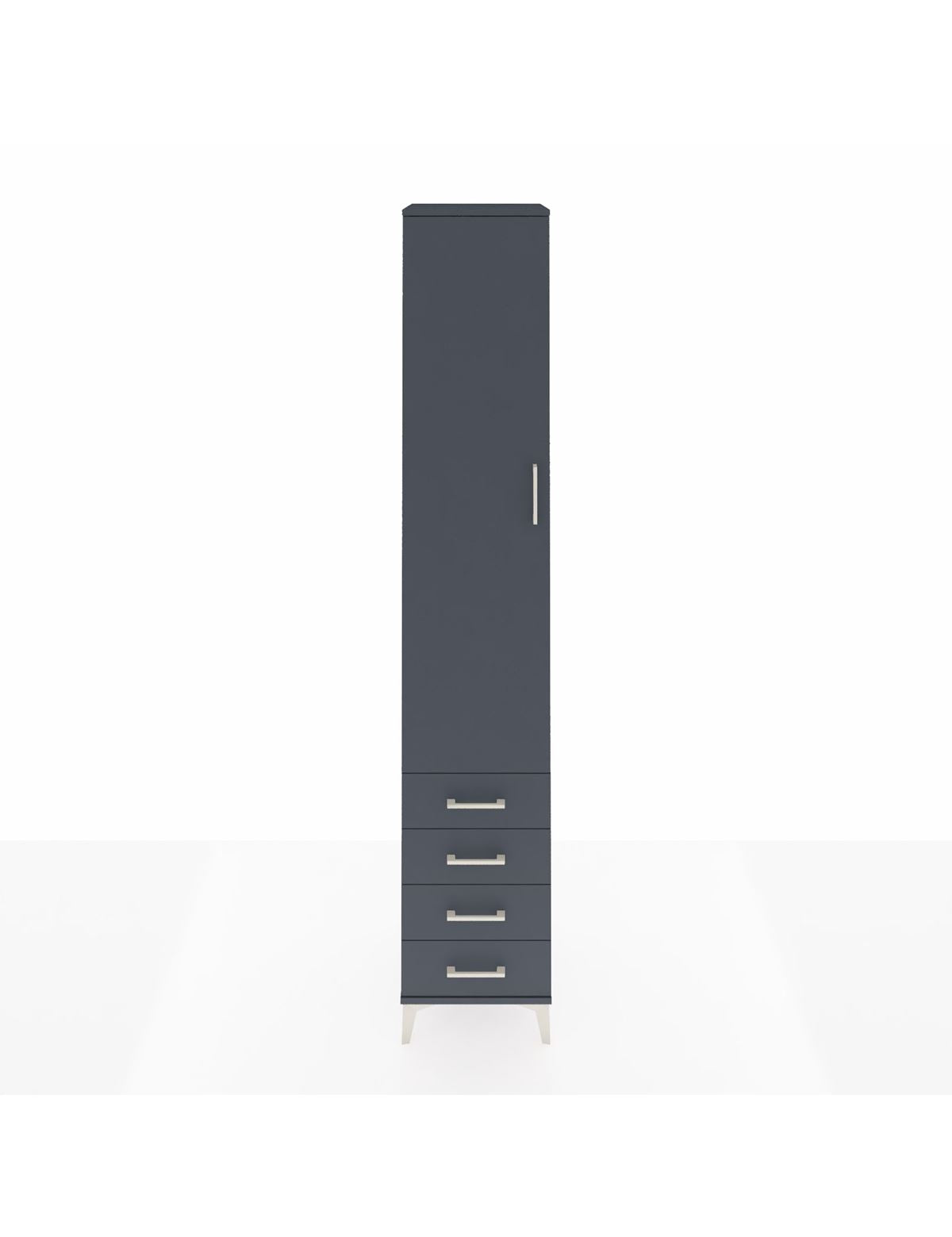 Hyperion Dolap 3 Raflı 4 Çekmeceli Tek Askılı 44x44x243 Antrasit-Antrasit