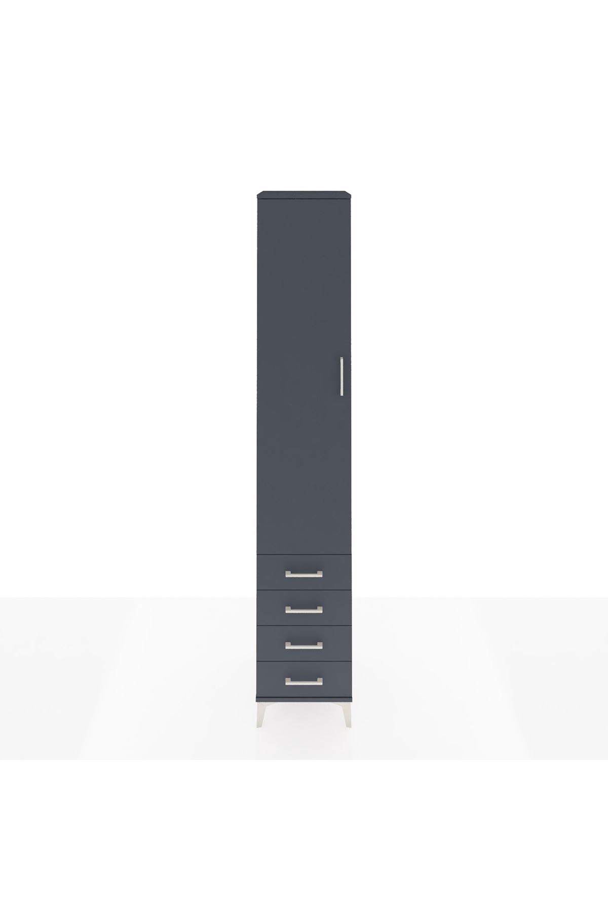 Hyperion Dolap 3 Raflı 4 Çekmeceli Tek Askılı 44x44x243 Antrasit-Antrasit