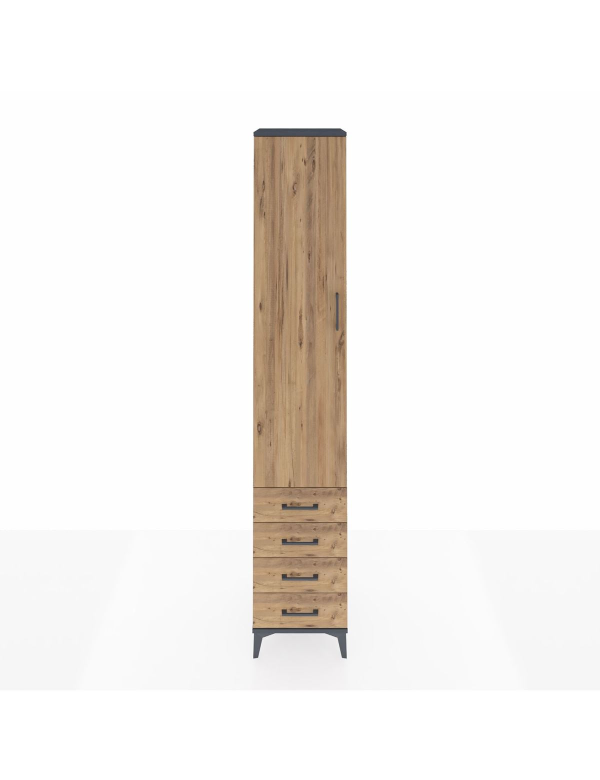 Hyperion Dolap 3 Raflı 4 Çekmeceli Tek Askılı 44x44x243 Antrasit-Çam