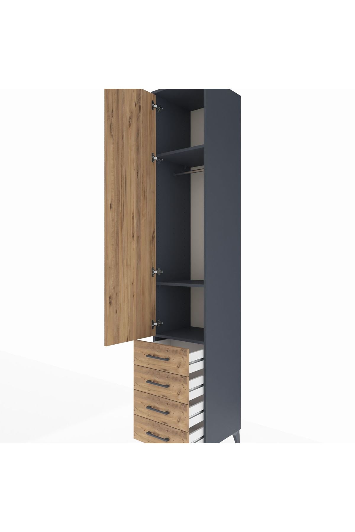 Hyperion Dolap 3 Raflı 4 Çekmeceli Tek Askılı 44x44x243 Antrasit-Çam