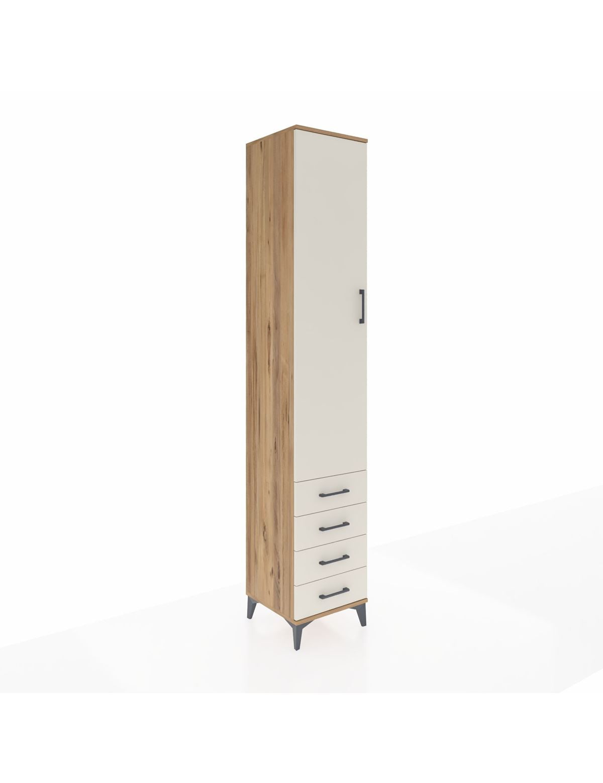 Hyperion Dolap 3 Raflı 4 Çekmeceli Tek Askılı 44x44x243 Çam-Aytaşı