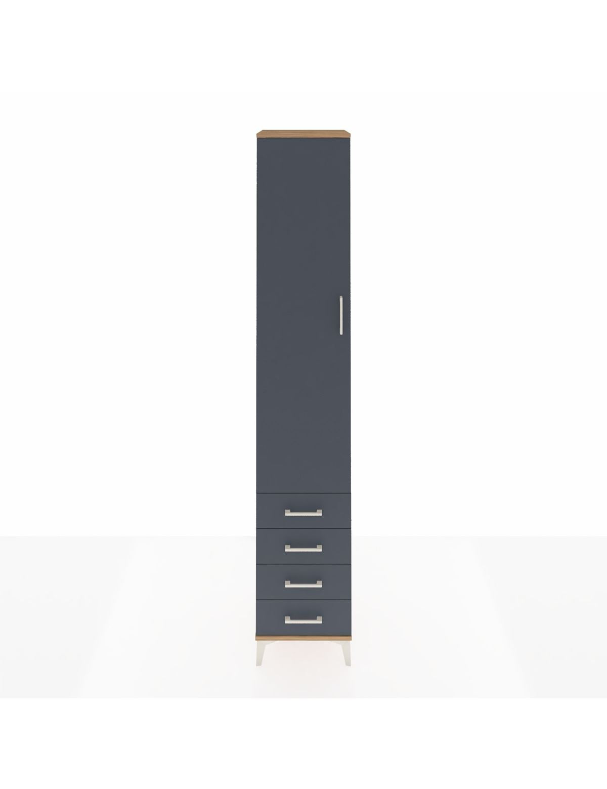 Hyperion Dolap 3 Raflı 4 Çekmeceli Tek Askılı 44x44x243 Çam-Antrasit