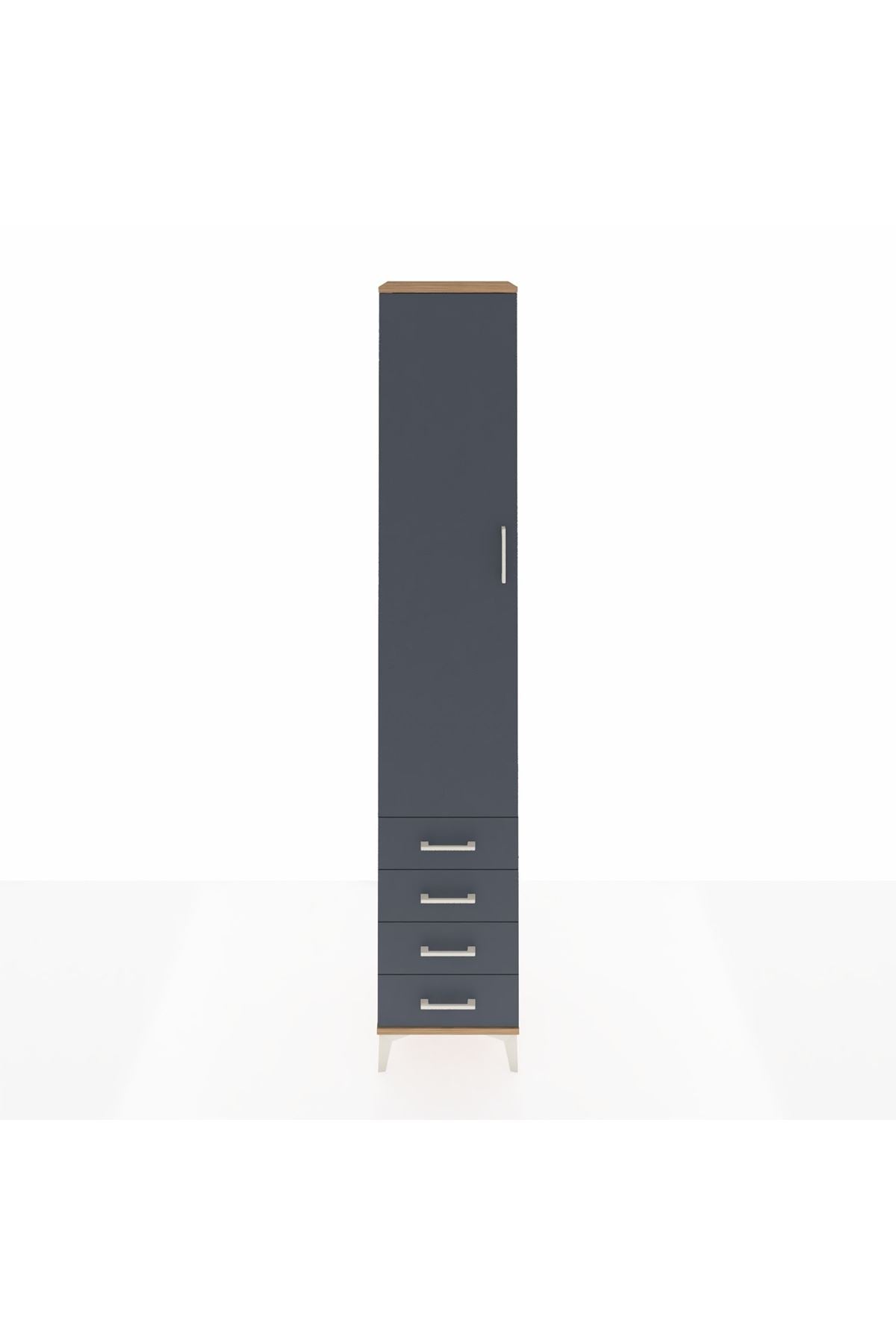 Hyperion Dolap 3 Raflı 4 Çekmeceli Tek Askılı 44x44x243 Çam-Antrasit