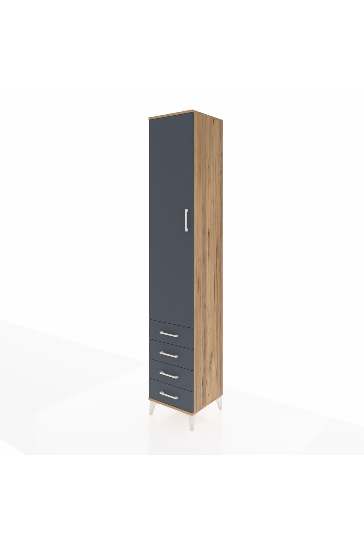 Hyperion Dolap 3 Raflı 4 Çekmeceli Tek Askılı 44x44x243 Çam-Antrasit