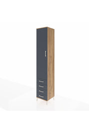 Hyperion Dolap 3 Raflı 4 Çekmeceli Tek Askılı 44x44x243 Çam-Antrasit