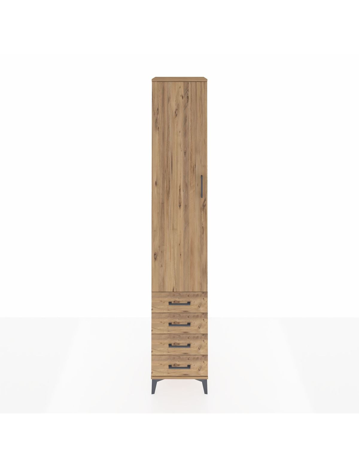 Hyperion Dolap 3 Raflı 4 Çekmeceli Tek Askılı 44x44x243 Çam-Çam