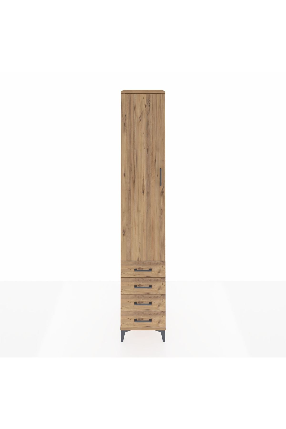 Hyperion Dolap 3 Raflı 4 Çekmeceli Tek Askılı 44x44x243 Çam-Çam