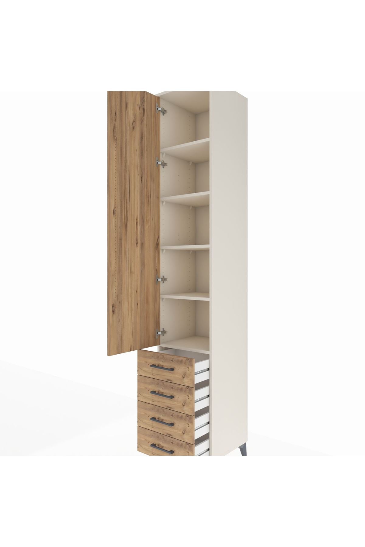 Hyperion Dolap 5 Raflı 4 Çekmeceli Tek Kapaklı 44x44x243 Aytaşı-Çam