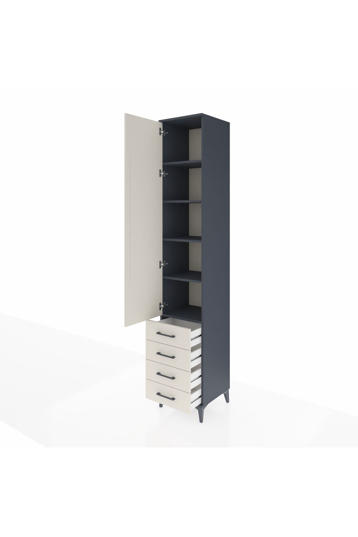 Hyperion Dolap 5 Raflı 4 Çekmeceli Tek Kapaklı 44x44x243 Antrasit-Aytaşı