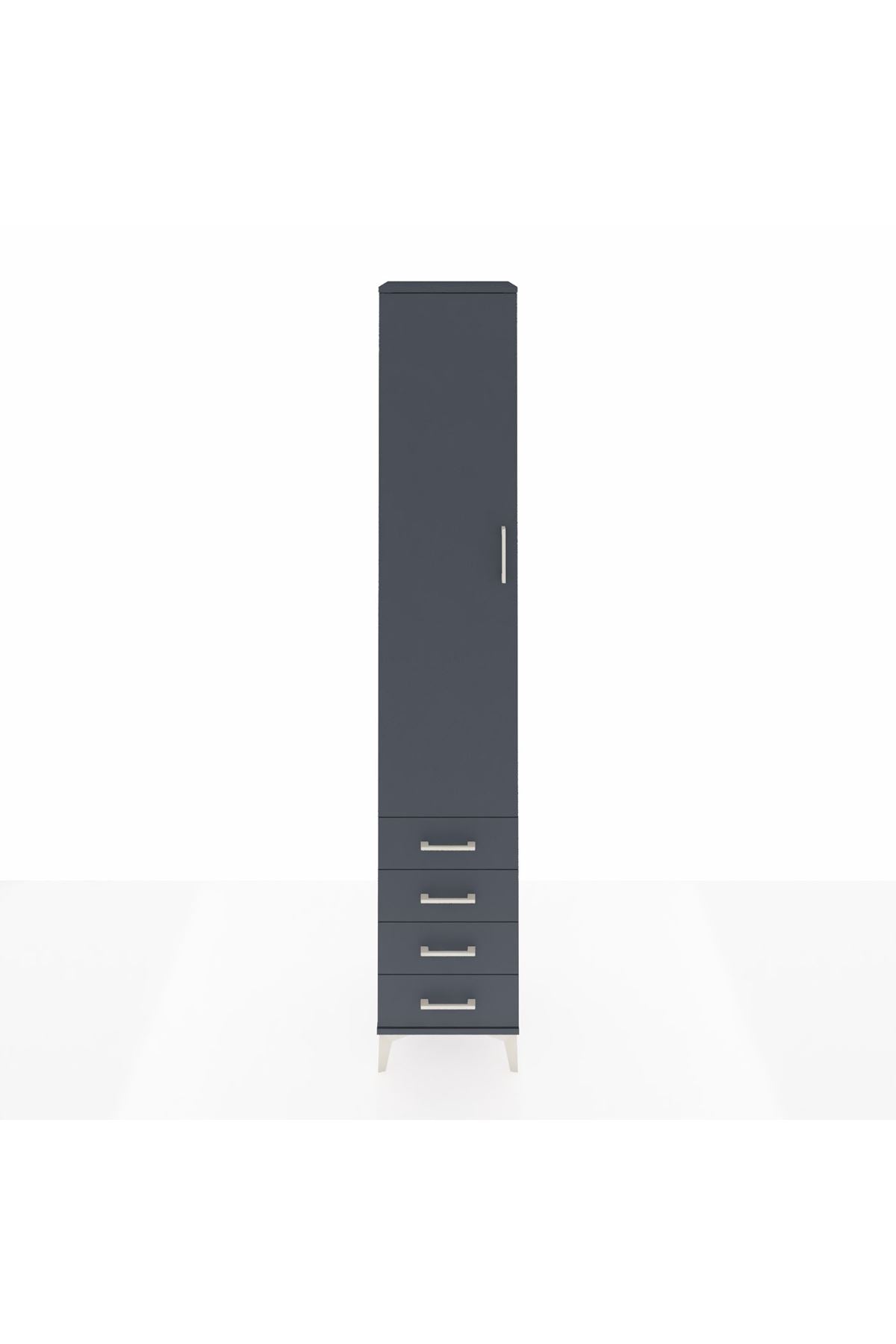 Hyperion Dolap 5 Raflı 4 Çekmeceli Tek Kapaklı 44x44x243 Antrasit-Antrasit