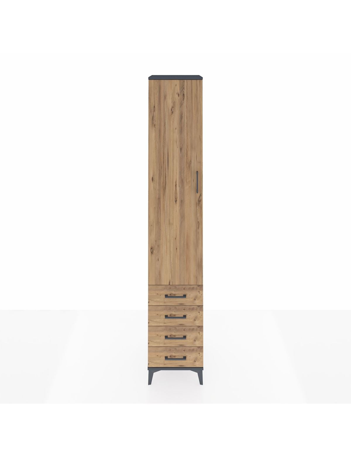 Hyperion Dolap 5 Raflı 4 Çekmeceli Tek Kapaklı 44x44x243 Antrasit-Çam