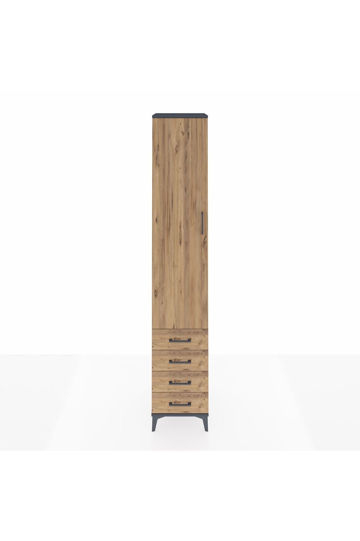 Hyperion Dolap 5 Raflı 4 Çekmeceli Tek Kapaklı 44x44x243 Antrasit-Çam